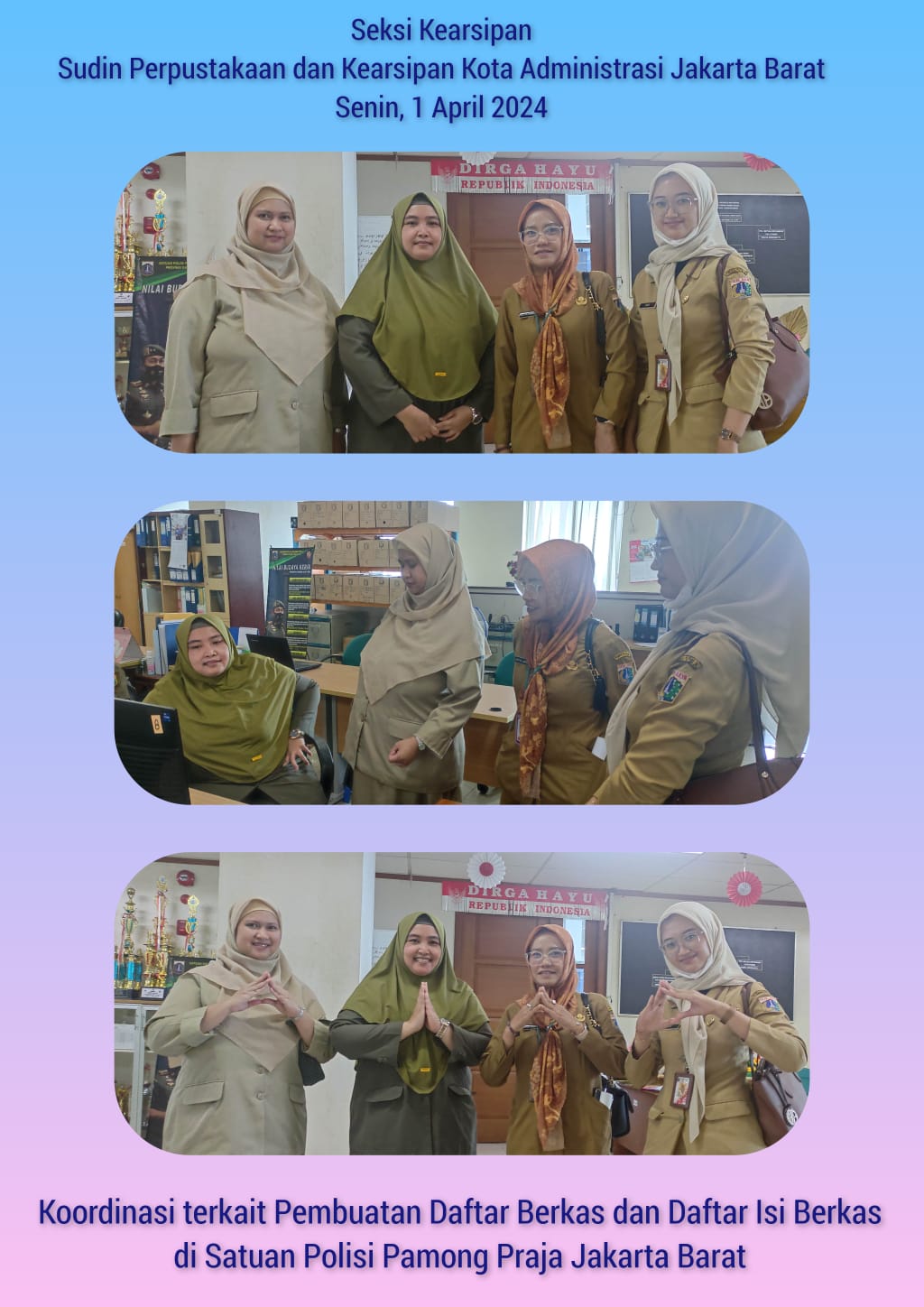 Koordinasi terkait daftar berkas dan daftar isi berkas di Satuan Polisi  Pamong Praja (SATPOL) Jakarta Barat